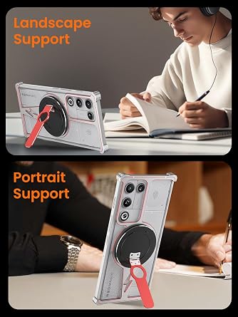 for RedMagic 11 Air Metal Case, Premium Aluminum Cool Metal Frameless Design Bumper case 360Rotating Stand Compatible Magnetic Attachment Design Heat Dissipation (Silver/Red)