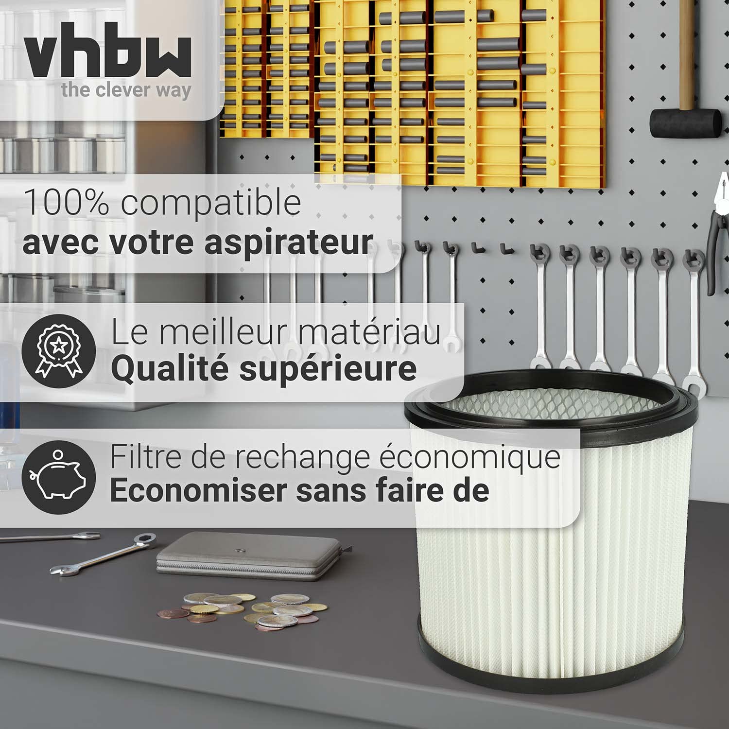 vhbw 2x filtre plissé compatible avec Parkside PNTS 30/7(E/S) | 30/8(E/S), 30/9(E/S), 35/5(E/S) aspirateur - blanc