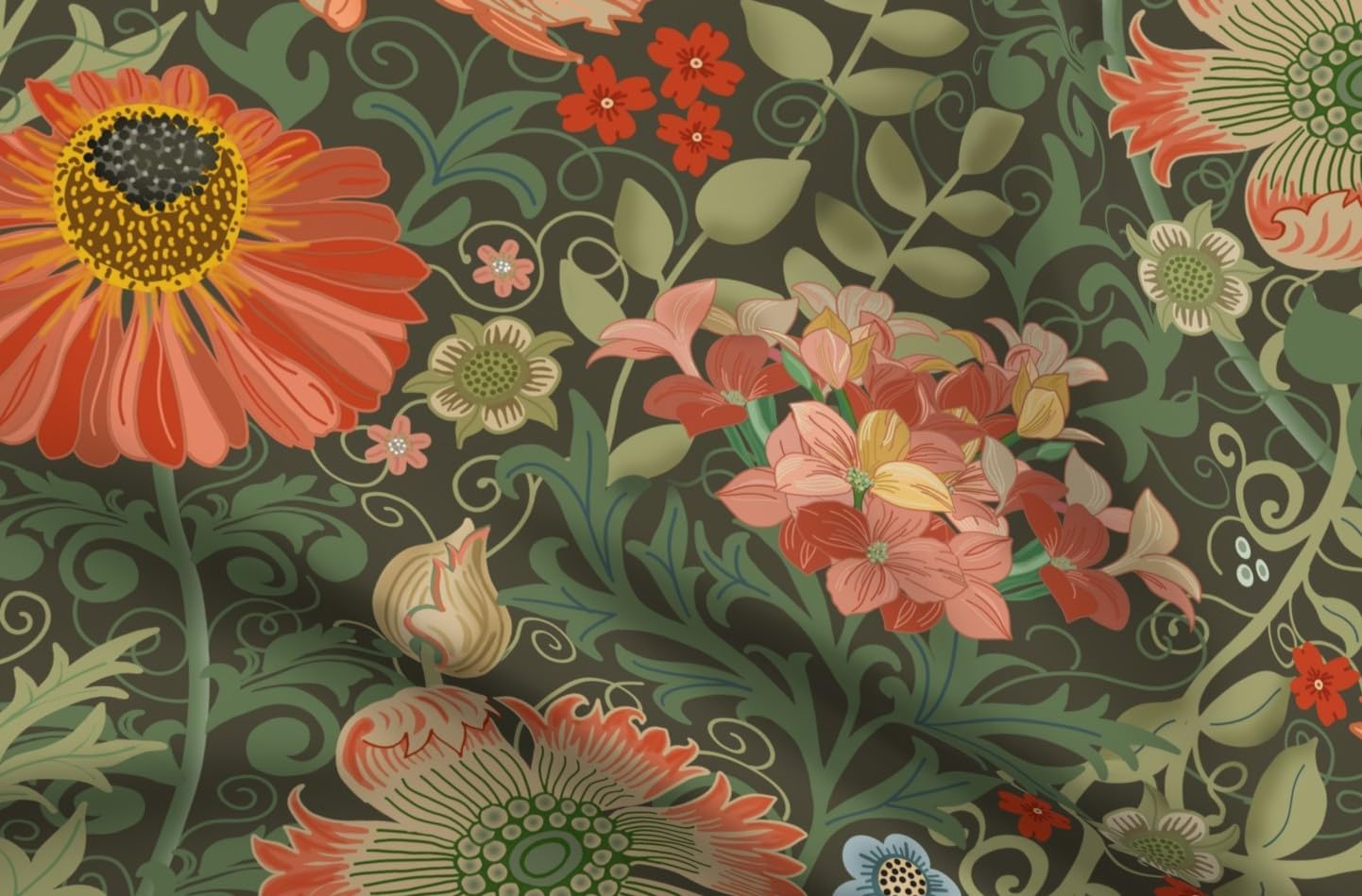 Spoonflower Fabric - Art Nouveau Antique Floral William Morris Vintage Victorian Moody Arts Printed on Petal Cotton Fabric Fat Quarter - Sewing Quilting Apparel Crafts Decor