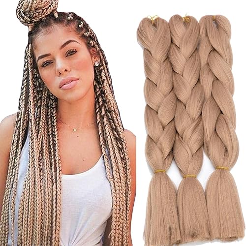 Yaki - Paquete de 3 paquetes de cabello trenzado jumbo color rubio sucio sintético, mezcla de extensiones trenzadas, mezcla de cabello de ganchillo