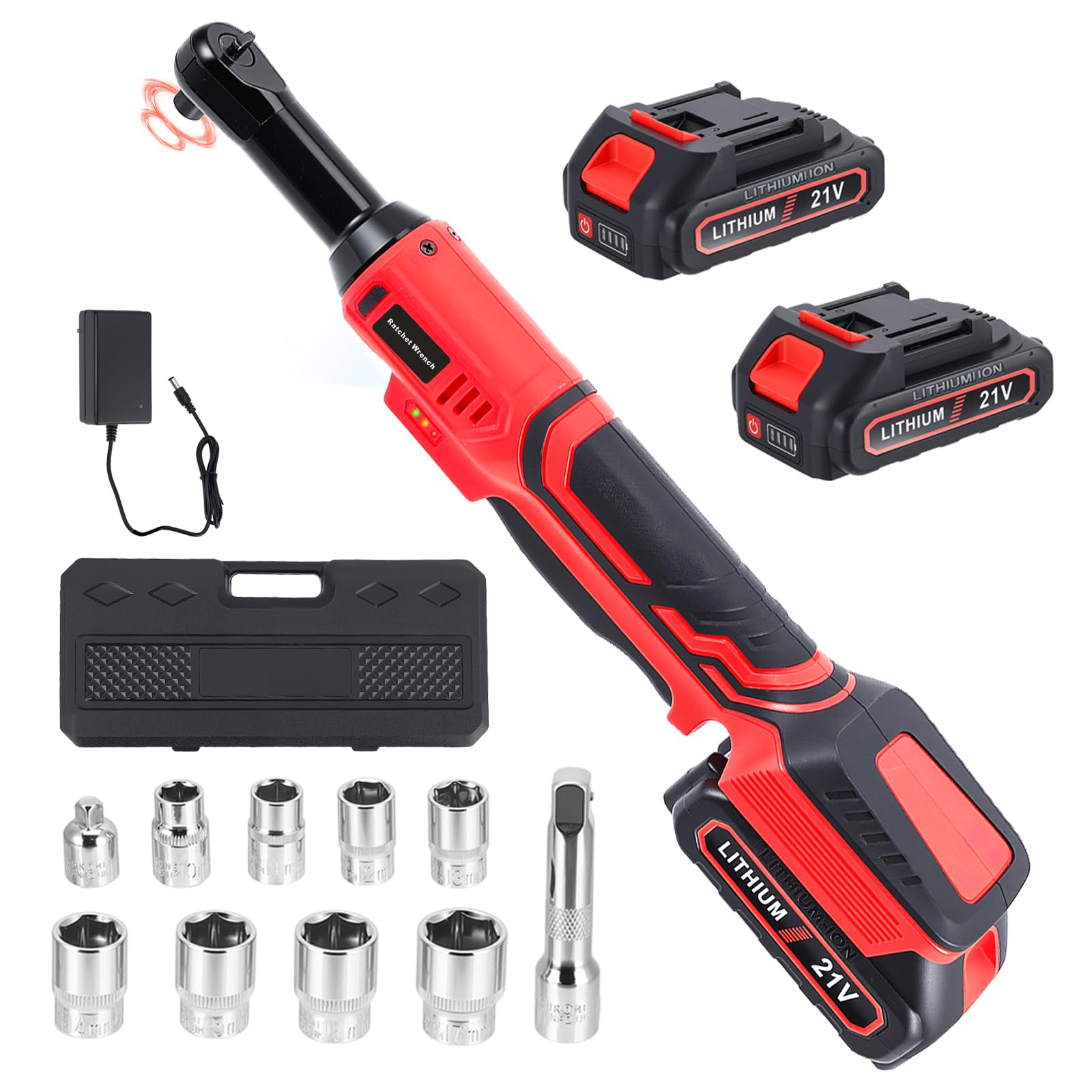 Llave de carraca eléctrica de 3/8 pulgadas, 60 Nm, regulación de velocidad continua con 2 baterías de 2,0 Ah, juego de llaves de carraca de 10 piezas, ideal para reparaciones de coches y bricolaje