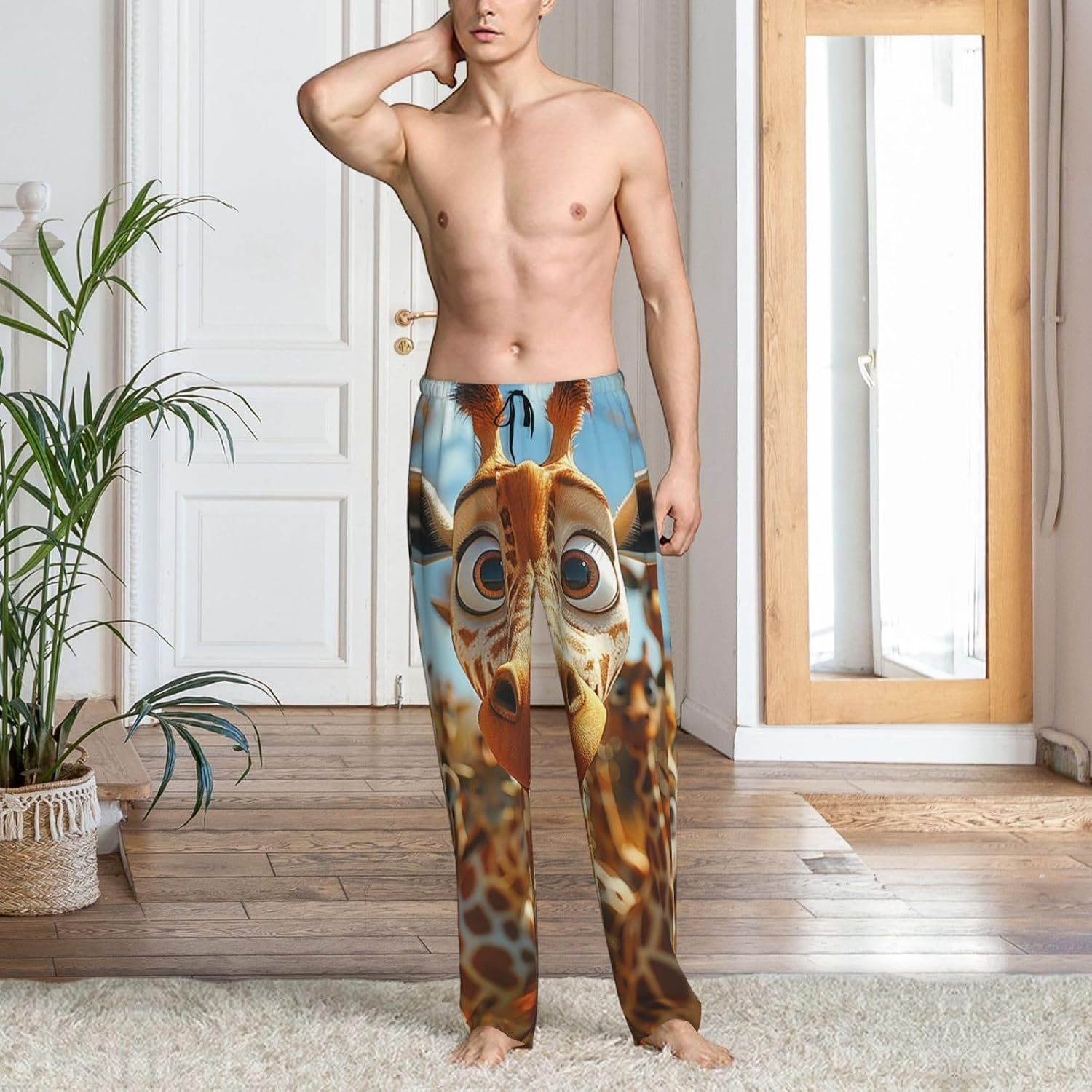 Mens Pajama Pants Soft Lounge Sleep Pant Cute Cartoon Funny Giraffes Pajama Pants Men Pjs Bottoms with Pockets