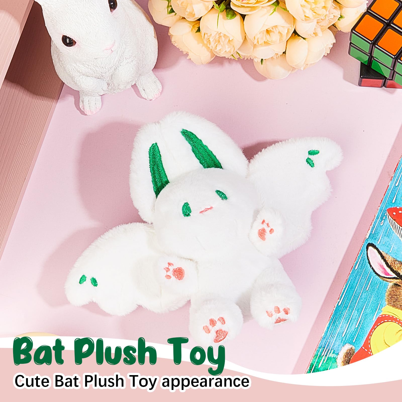 JellyArch Bat Rabbit Plush Keychain Stuffed Rabbit Animals with Keychain Cute Soft Stuffed Bat Plush Toy Kawaii Backpack Car Handbag Keyring, 8.46 x 6.3 x 3.15 Inches