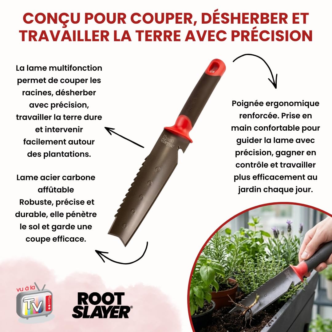 Venteo - Couteau de Sol Manuel Rootslayer | Lame Acier Carbone Dentée et Tranchant Lisse Affûtable | Desherbeur Manuel Précis pour Racines et Terre Compacte | Outils Jardinage Potager Massifs