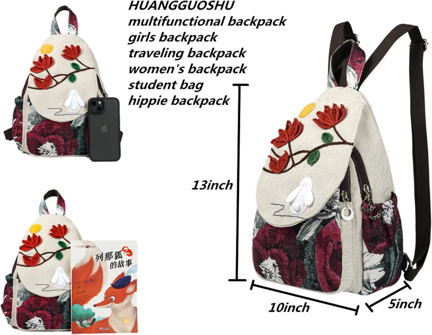 HUANGGUOSHU Bohemian Knit Backpack - Handcrafted, Stylish and Versatile Ideal Gift for Girls, Moms, and College Students Travel Essentials Mini Backpack for Women -Rabbit - Image 7