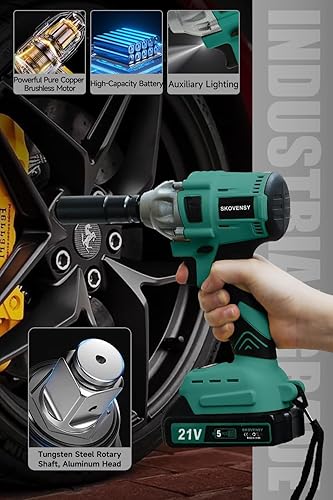 Miniatura 3 de Llave de impacto inalámbrica, pistola de impacto de 12, 2 baterías, pistola de impacto, con 5 enchufes, destornillador de impacto eléctrico para