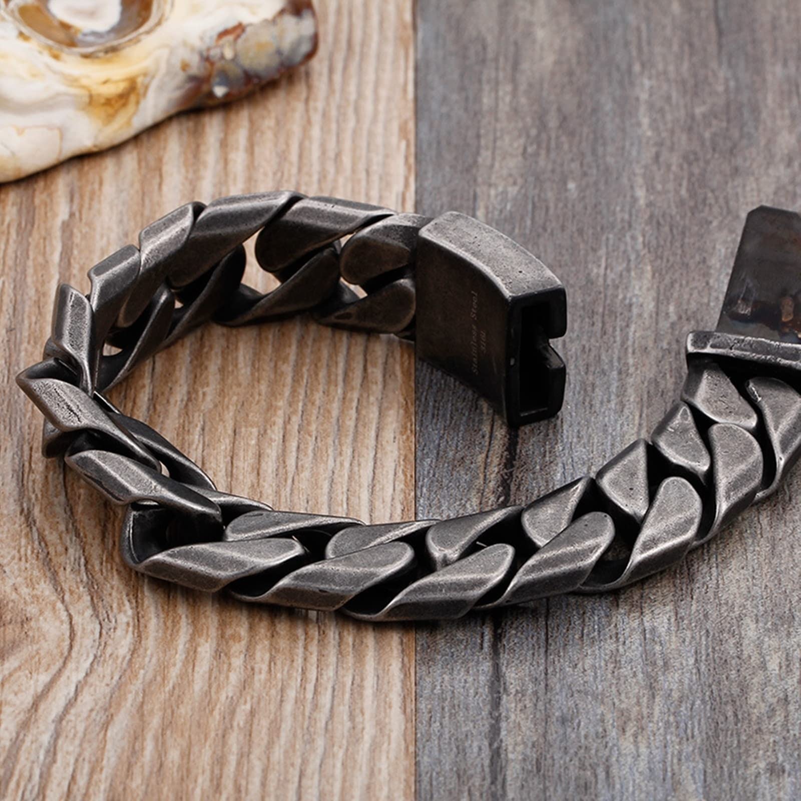 Armkette Herren in Edelstahl, Panzerkette Personalisiertes Armband Geschenkidee für Männer, 22cm Länge, 17mm Breite, Schwarz
