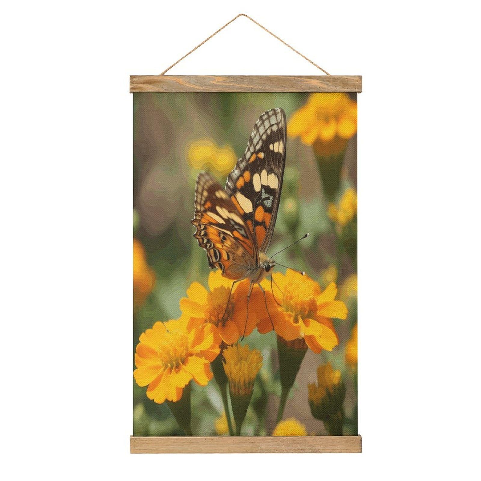 FekiLoot Wildflower Butterfly Wall Art Poster Hanger Frame Linen Wall Art Decor Vintage Hanging Poster Hanging Wall Decor Rustic Retro Wall Art Print for Living Room Decor 20.4 X 13.1Inches