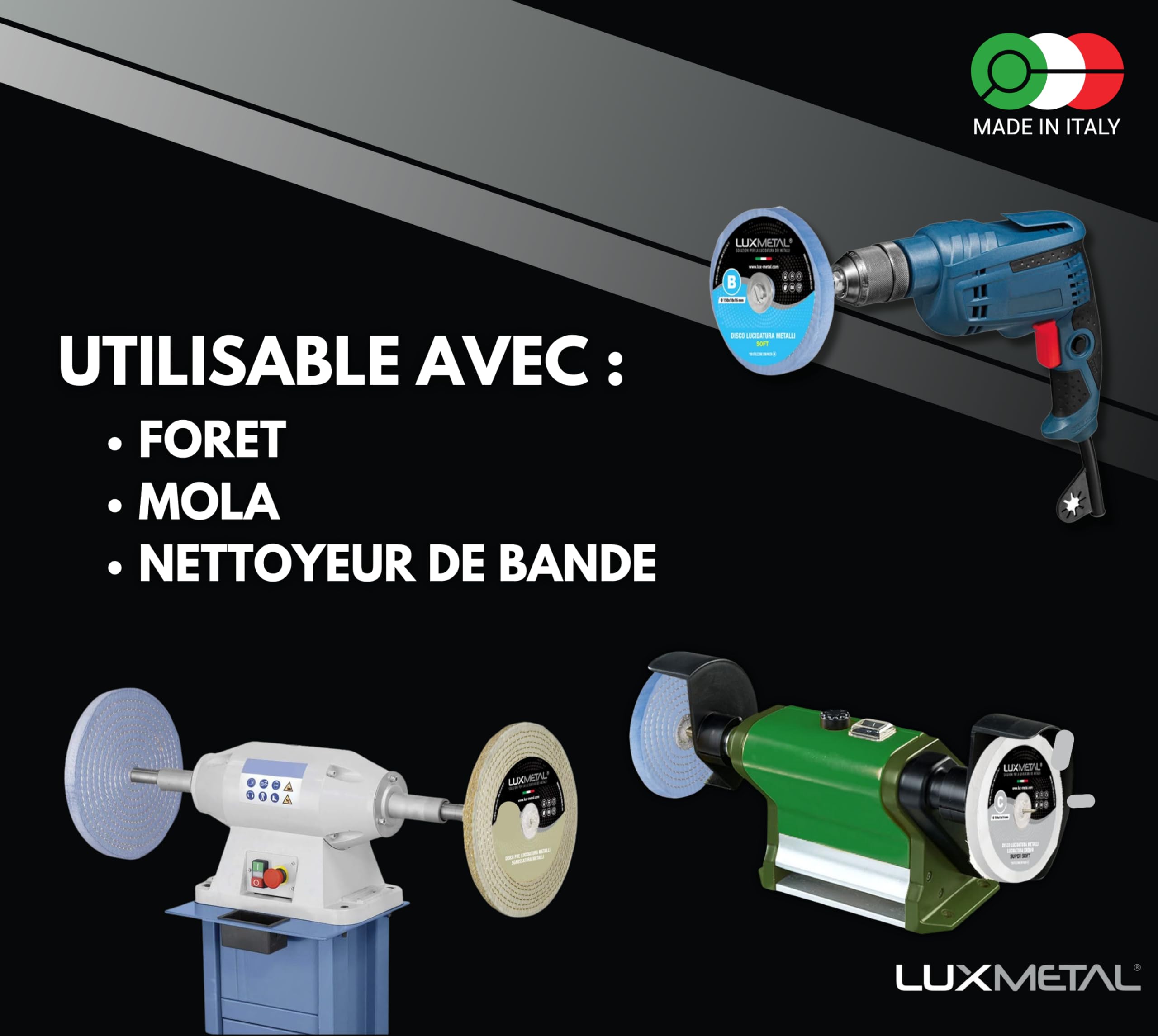 Kit de Polissage 3 Disques 150 mm (Medium/Super/Ultra Soft) - Idéal pour polir l'aluminium, l'acier inoxydable, le plexiglas, le laiton, et le fer - À utiliser avec pâte abrasive.