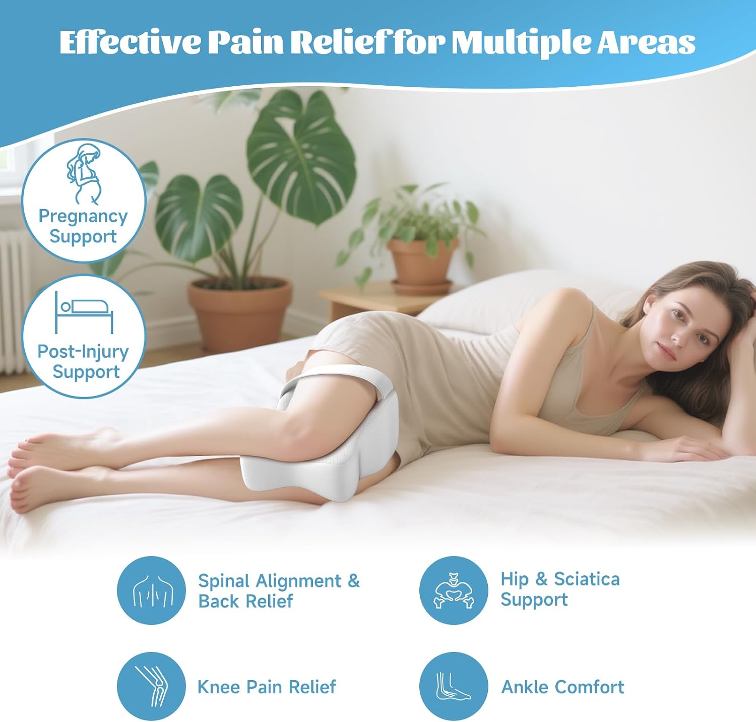 Knee Pillow for Side Sleepers, Memory Foam Leg Pillow for Side Sleeping, Adjustable Strap Knee Pillows, Pillow for Between Knees While Sleeping, Relief for Sciatica, Back, HIPS, Knees, Joints Pain