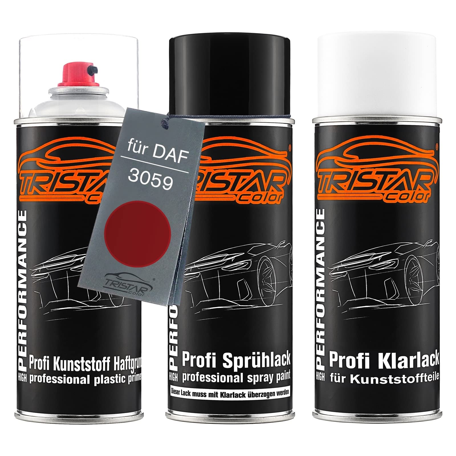 TRISTARcolor Zestaw lakieru w sprayu do plastiku do DAF 3059 Rolita Red 305