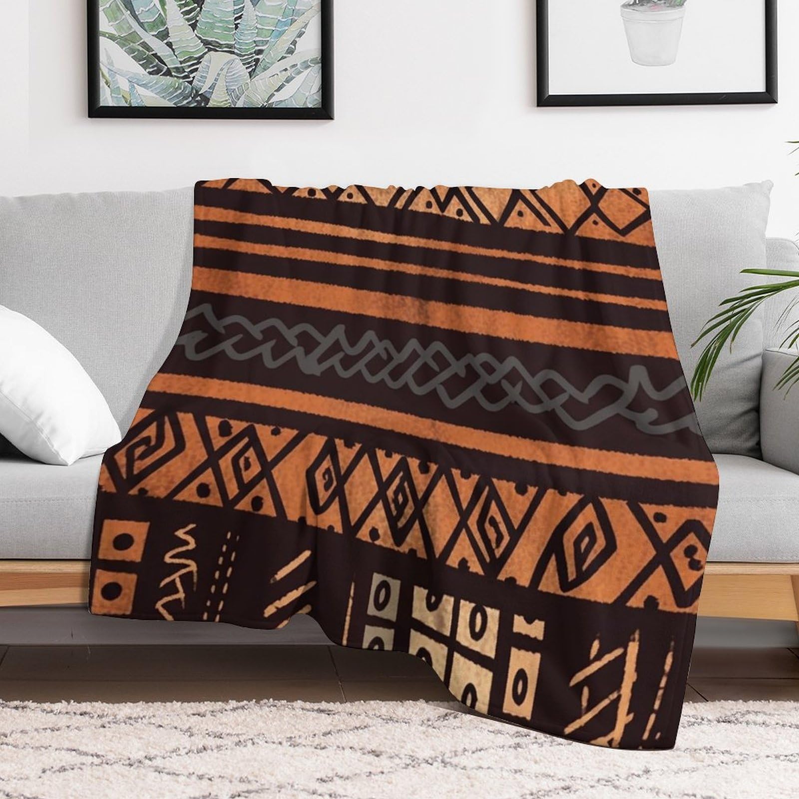 Custom African Mud Cloth Tribal Blanket Lightweight Flannel Fleece Throw for Couch Sofa Bed Luxury Soft Cozy Plush Lap Bedtime Blanket for All Seasons Bedroom Home Decor Gifts 50x60