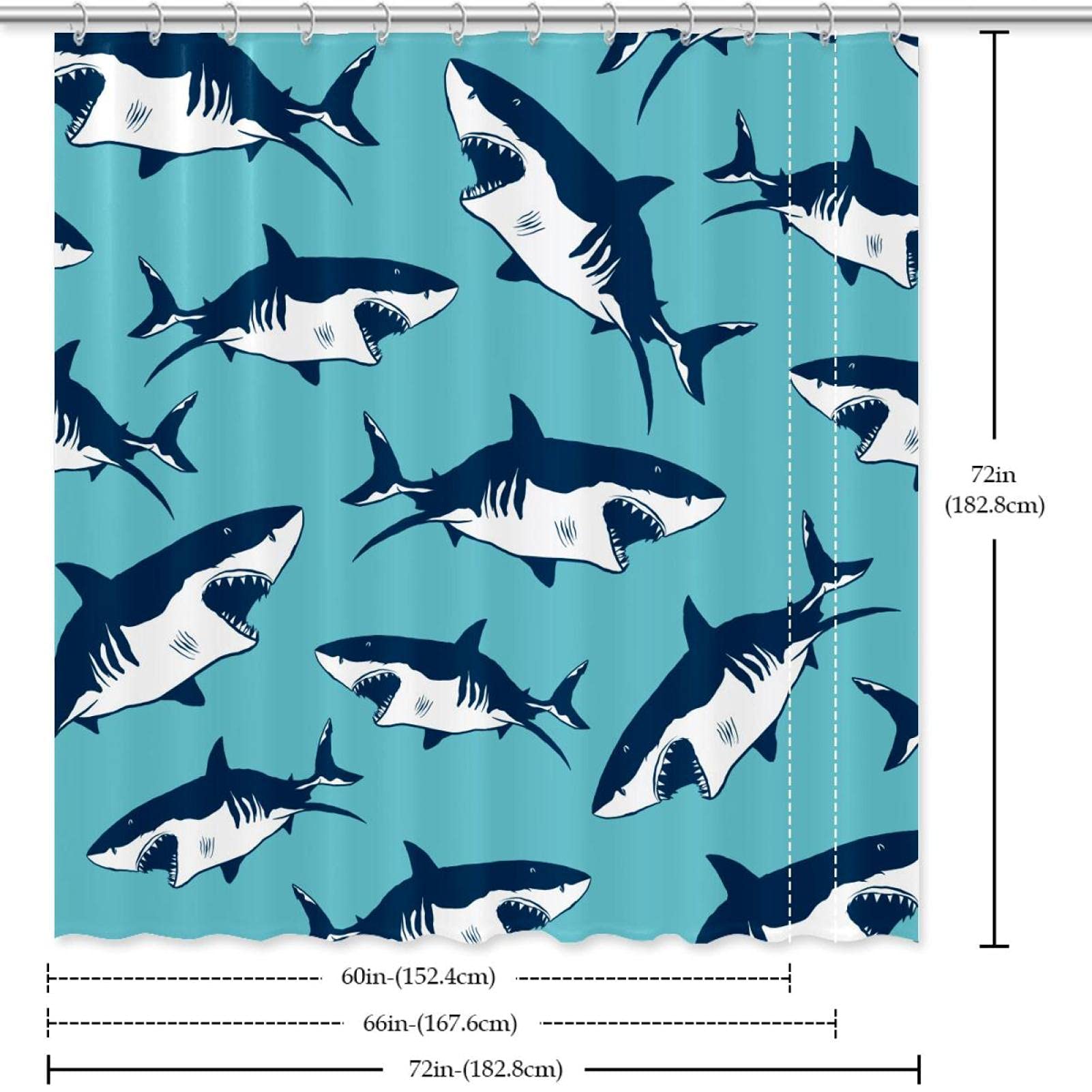 Erosebridal Hai-Duschvorhang Für Jungen – 183x183 Cm, Marineblau Mit Unterwasser-Motiv, Inkl. 12 Haken, Aus 100% Polyester