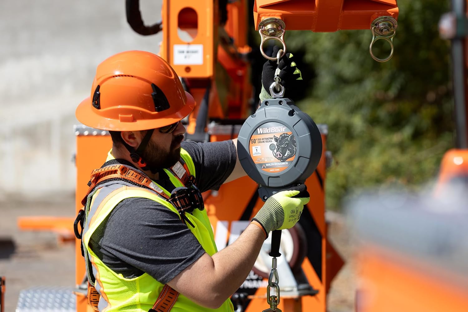 Malta Dynamics Wild Boar 50’ Self Retracting Lifeline – SRL Fall Protection Lanyard with Steel Snap Hook for Construction Site Safety, OSHA and ANSI Compliant