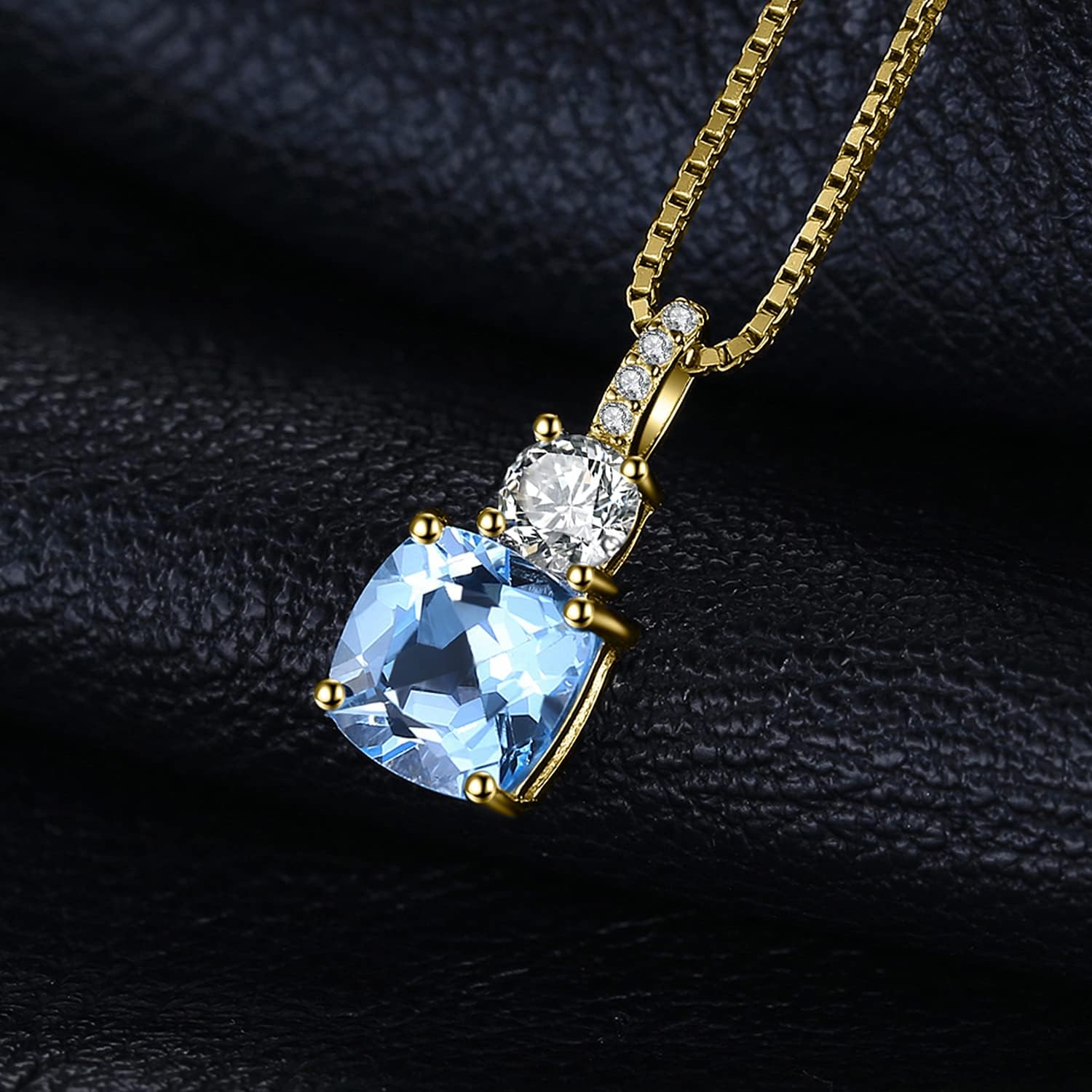 JewelryPalace 2.2ct Cushion Cut Genuine Sky Blue Topaz Pendant Necklace for Women, 14k White Yellow Rose Gold Plated 925 Sterling Silver Necklace For Her, Natural Gemstone Jewelry Sets 18 Inches Chain - Image 3