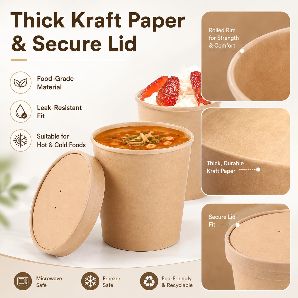 Bicchieri di Carta da 780 ml (26 oz) con Coperchio - Set da 50 Bicchieri Usa e Getta per Zuppa
