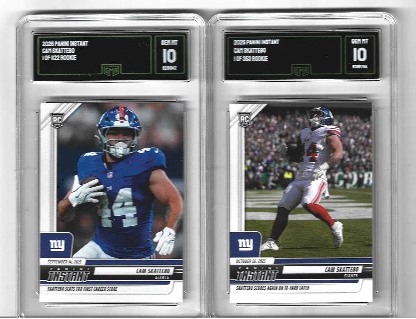 Graded Gem Mint 10 Cam Skattebo 2025 Football 2 Card Rookie Lot Giants Young Exciting Running Back! You Will Receive Both Cards Shown