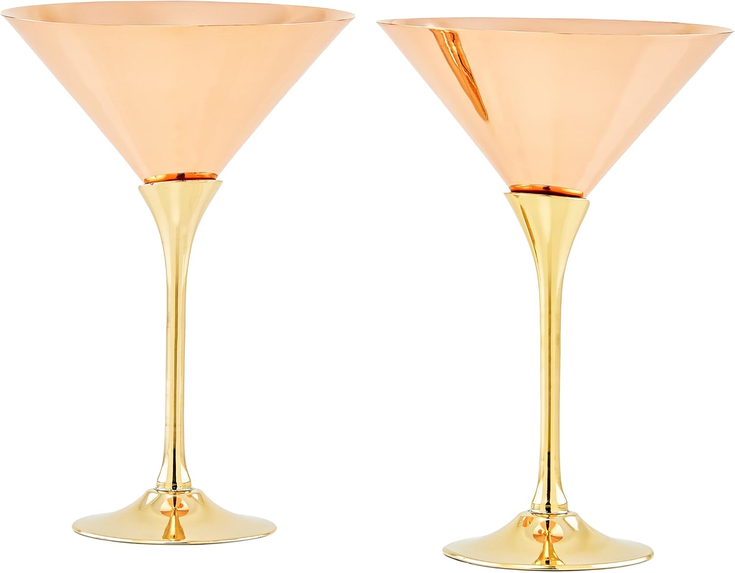 Old Dutch Solid Martini Glasses with Brass Stem, Shiny Copper