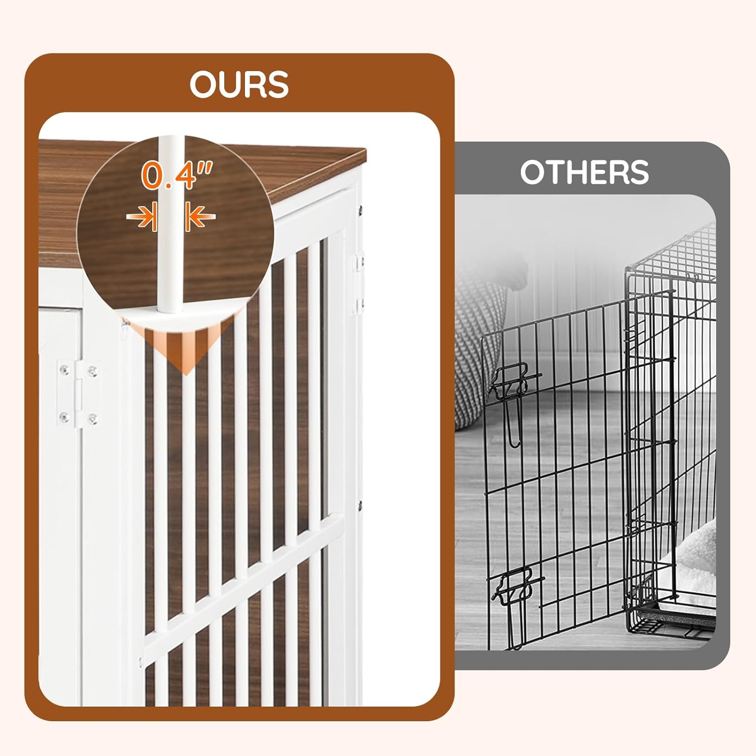 HOOBRO Heavy Duty Dog Crate Furniture, 31.5" Wooden Indoor Kennel with 3 Doors, Chew Resistant Metal Cage for Small and Medium Breeds, Dog Crate Side Table, White and Walnut