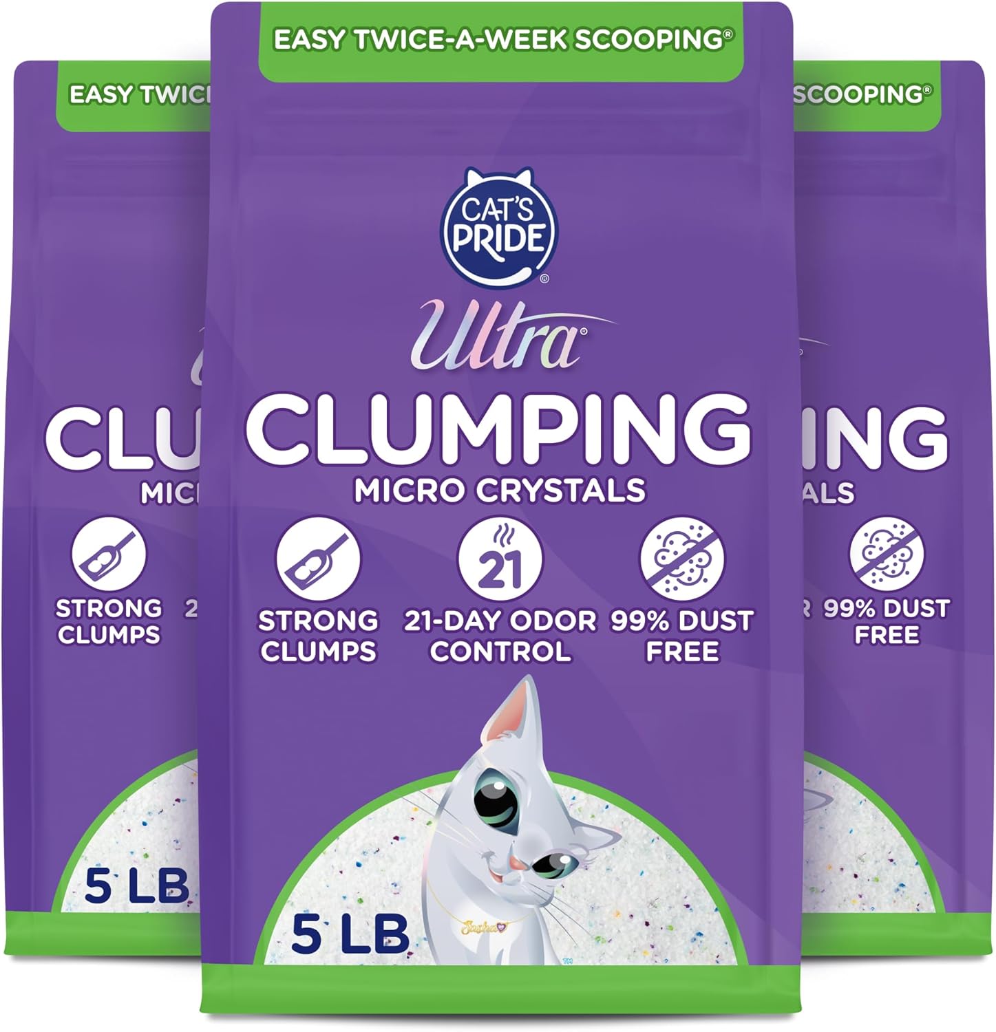 Ultra Clumping Micro Crystals Premium Cat Litter - Dust Free, Soft on Paws, Fragrance Free - 15 Lbs. Total (3pk of 5 Lbs.)