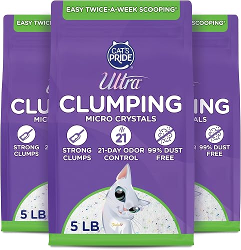 Ultra Clumping Micro Crystals Premium Cat Litter - Dust Free, Soft on Paws, Fragrance Free - 15 Lbs. Total (3pk of 5 Lbs.)