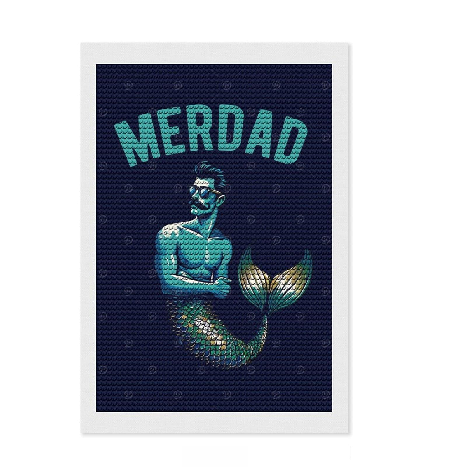 Junmoney Merdad Merman Illustration Diamond Painting Canvas Set 8"x12", Relaxing DIY Hobby, Living Room Decor, for Teens, Holiday Gift Idea
