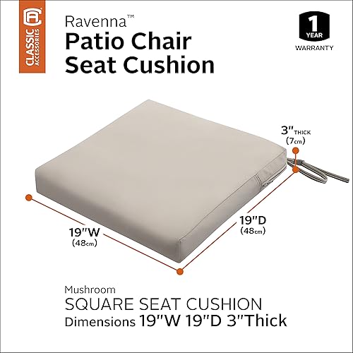 Miniatura 53 de Classic Accessories Ravenna - Cojín cuadrado para patio de 25 x 25 x 5 pulgadas, resistente al agua, con funda, para sillón de descanso, hongo