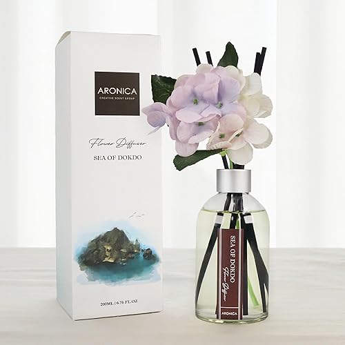 Miniatura 6 de Aronica Difusor de caña de flores, aroma de mar de dokdo, 6.76 onzas, fragancia de inodoro de flores japonesas, estética de decoración de escritorio