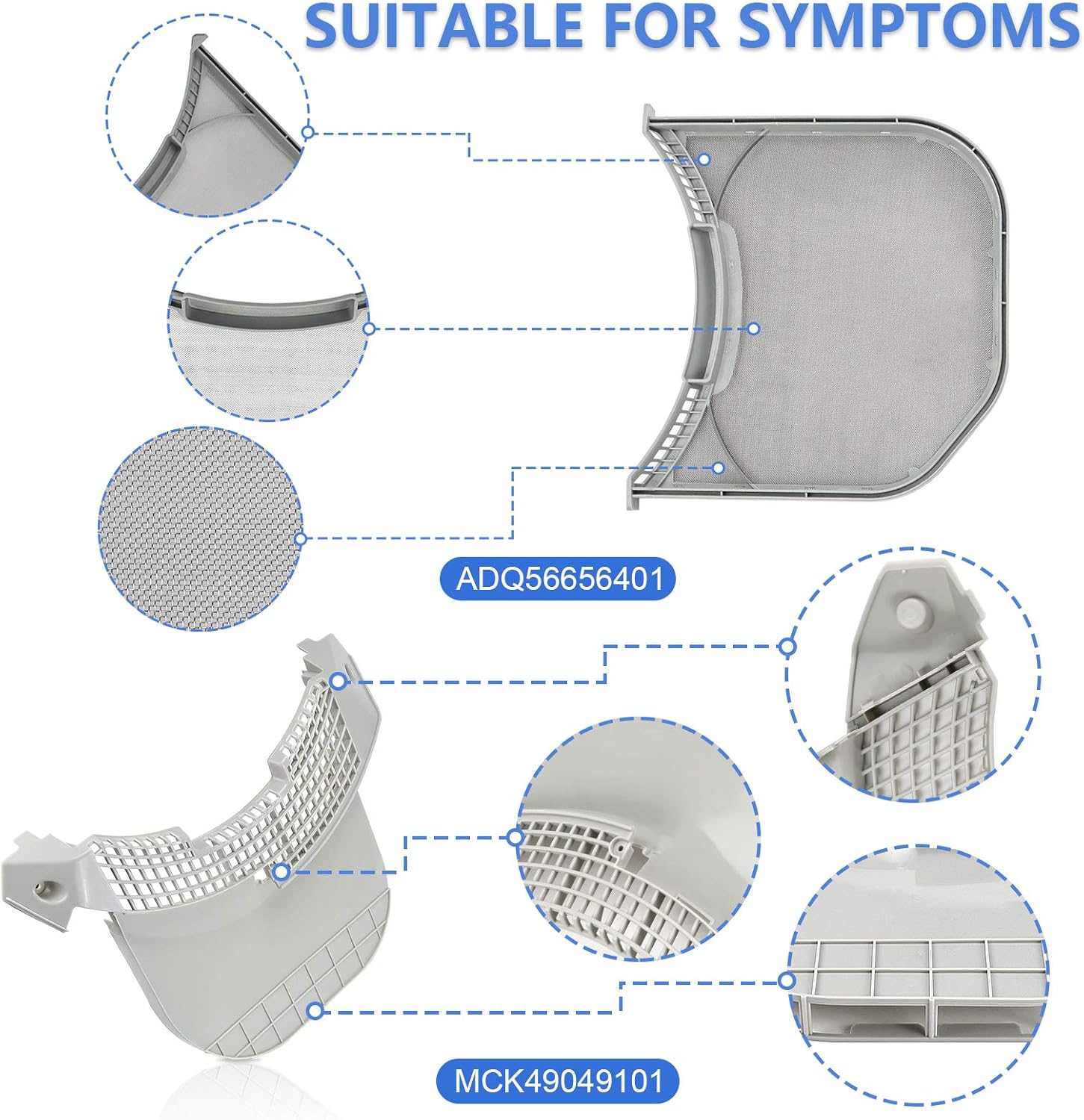 ADQ56656401 Dryer Lint Filter Upgraded Stainless Steel Mesh & MCK49049101 Lint Trap Cover Housing for LG ADQ566564 & Ken-more Elite Dryer Lint Screen Replacement : Appliances