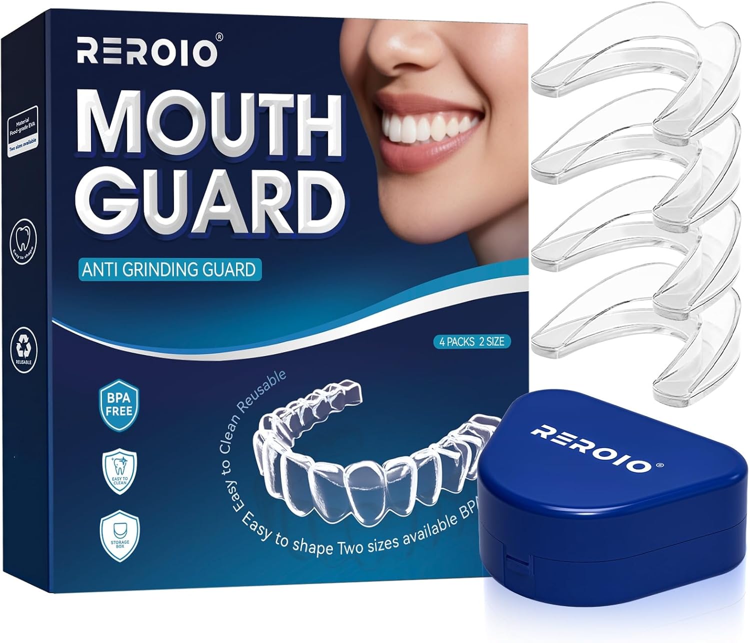 Anti Grinding Guard, Mouth Guard for Grinding Teeth at Night, Mouth Guard for Sleeping, Perfect fit Night Guards for Teeth Grinding, Reusable Mouthguard for Adults