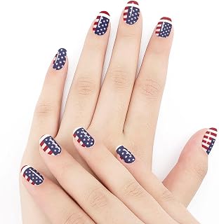 Funny Full Cover Nails Strips Polish Sticker American USA Flag for Women, Waterproof Nail Salon Nails Decals Gifts for Birthday Party Wedding, 5 Piece