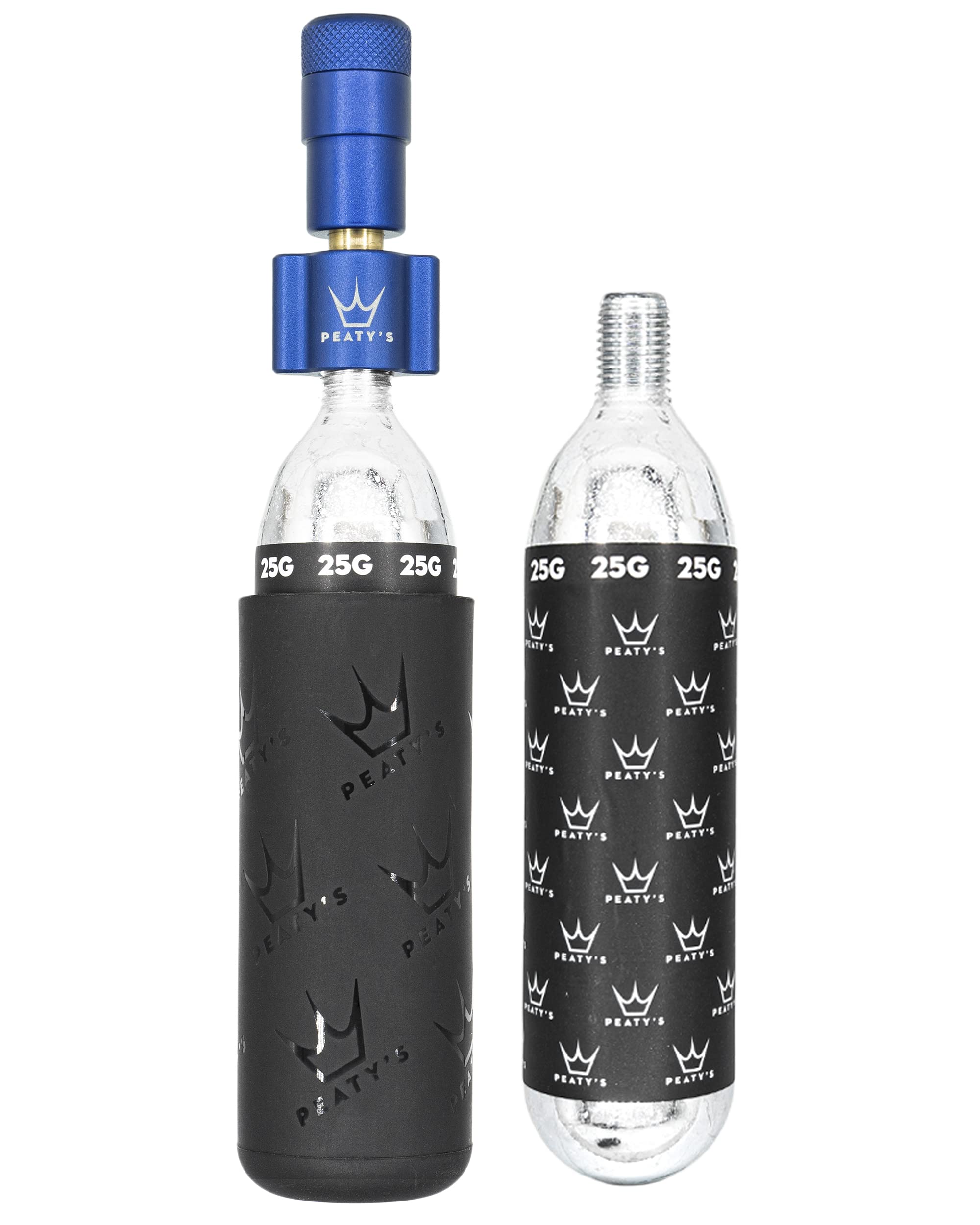 Peaty's Holeshot CO2 Tyre Inflator Kit 16g - Premium Unique Compact Straight-Line Design for Maximum Airflow & Rapid Inflation, 2x16g CO2 & Freeze Protector Sleeve, Road & Gravel Bike (16g) Navy