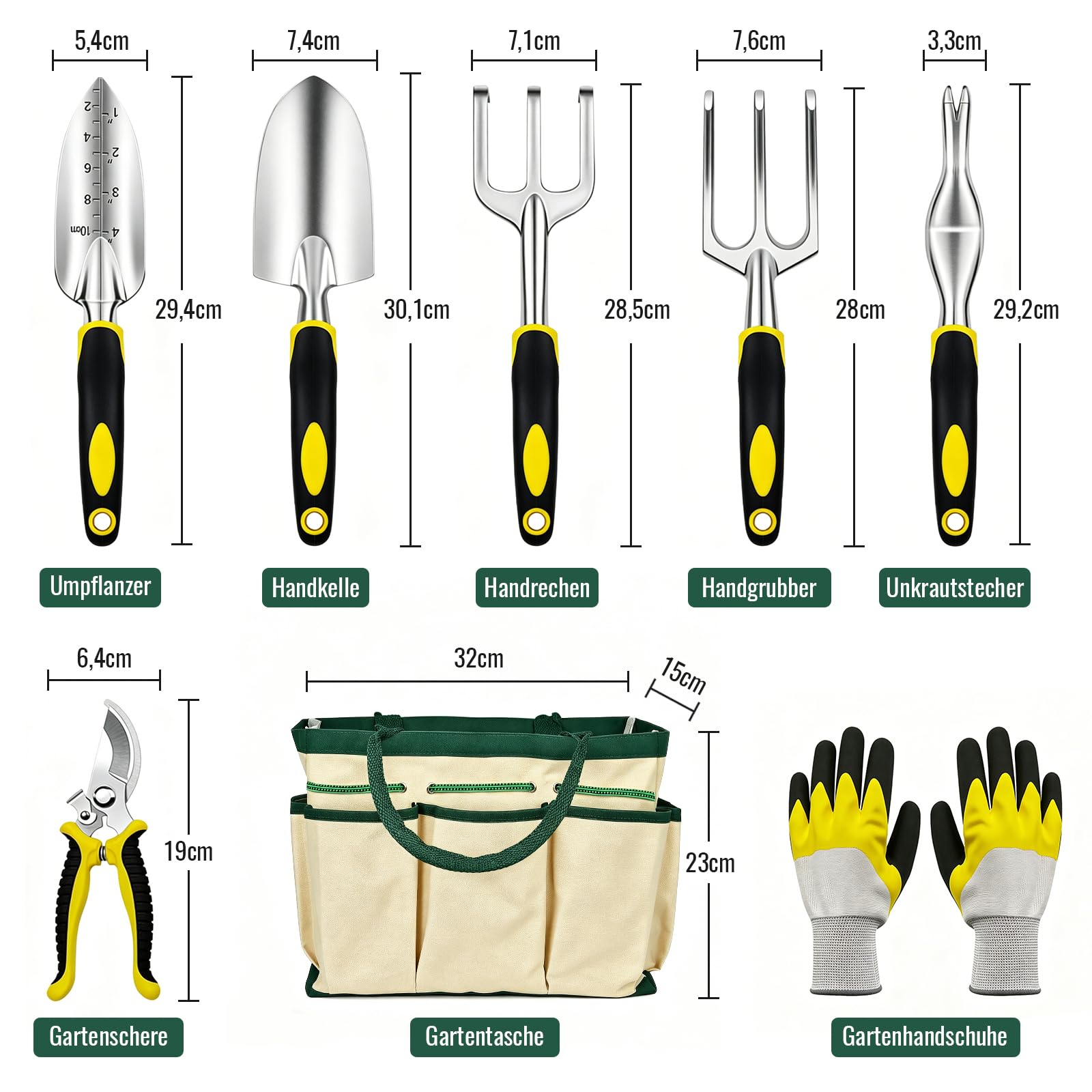 Gartengeräte Set 8 in 1 mit Aufbewahrungstasche, Gartenwerkzeug