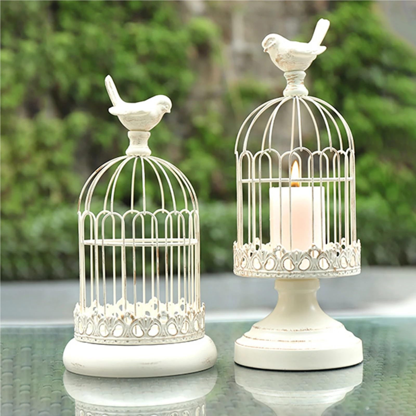 Portavelas de metal con forma de jaula para pájaros, para mesa, boda, fiesta, oficina, sala de estar, decoración (negro, 14 x 31,5 cm)