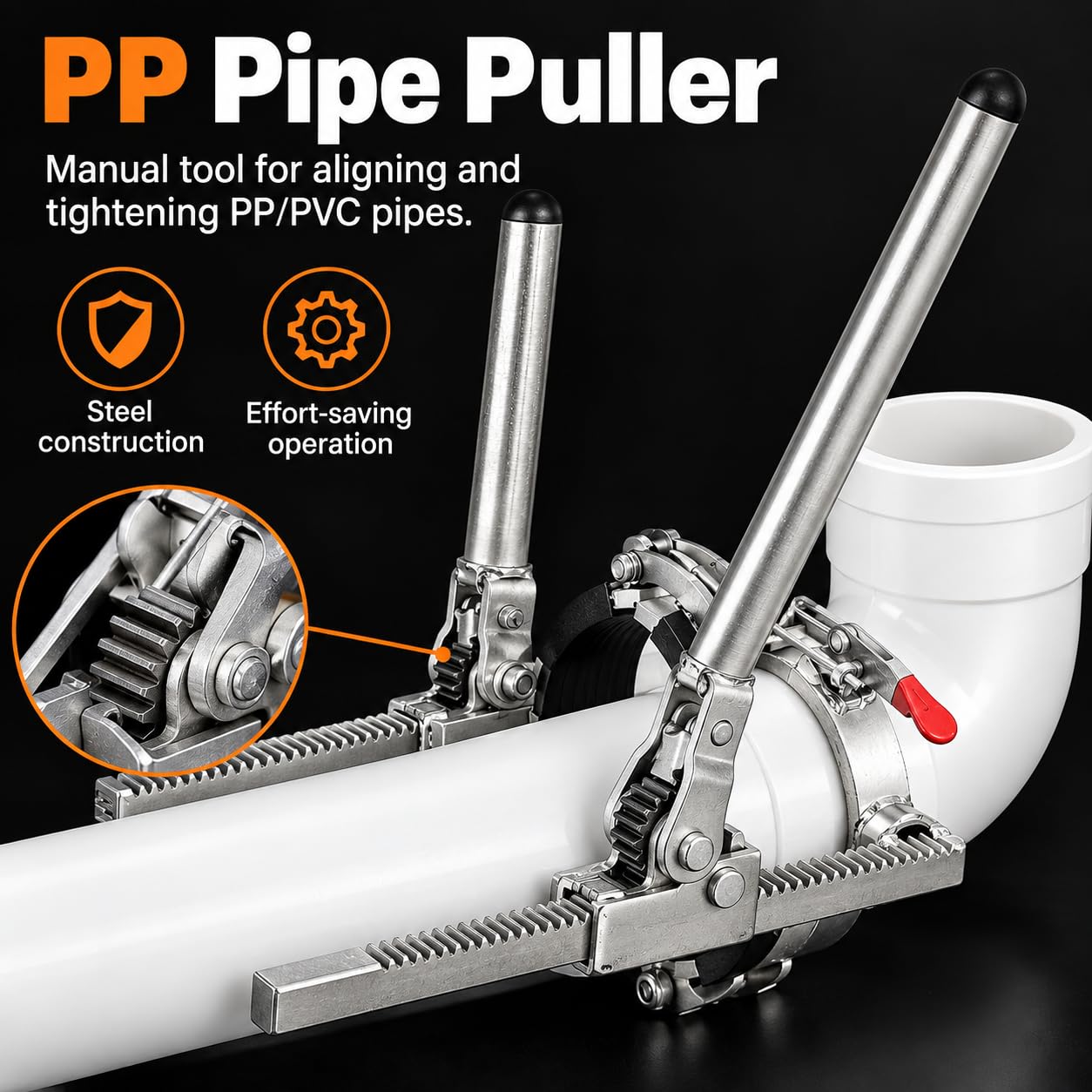 Outil d'alignement pour extracteur de tuyaux PP/PVC, Pince à cliquet 75/110/160 mm (110 mm)