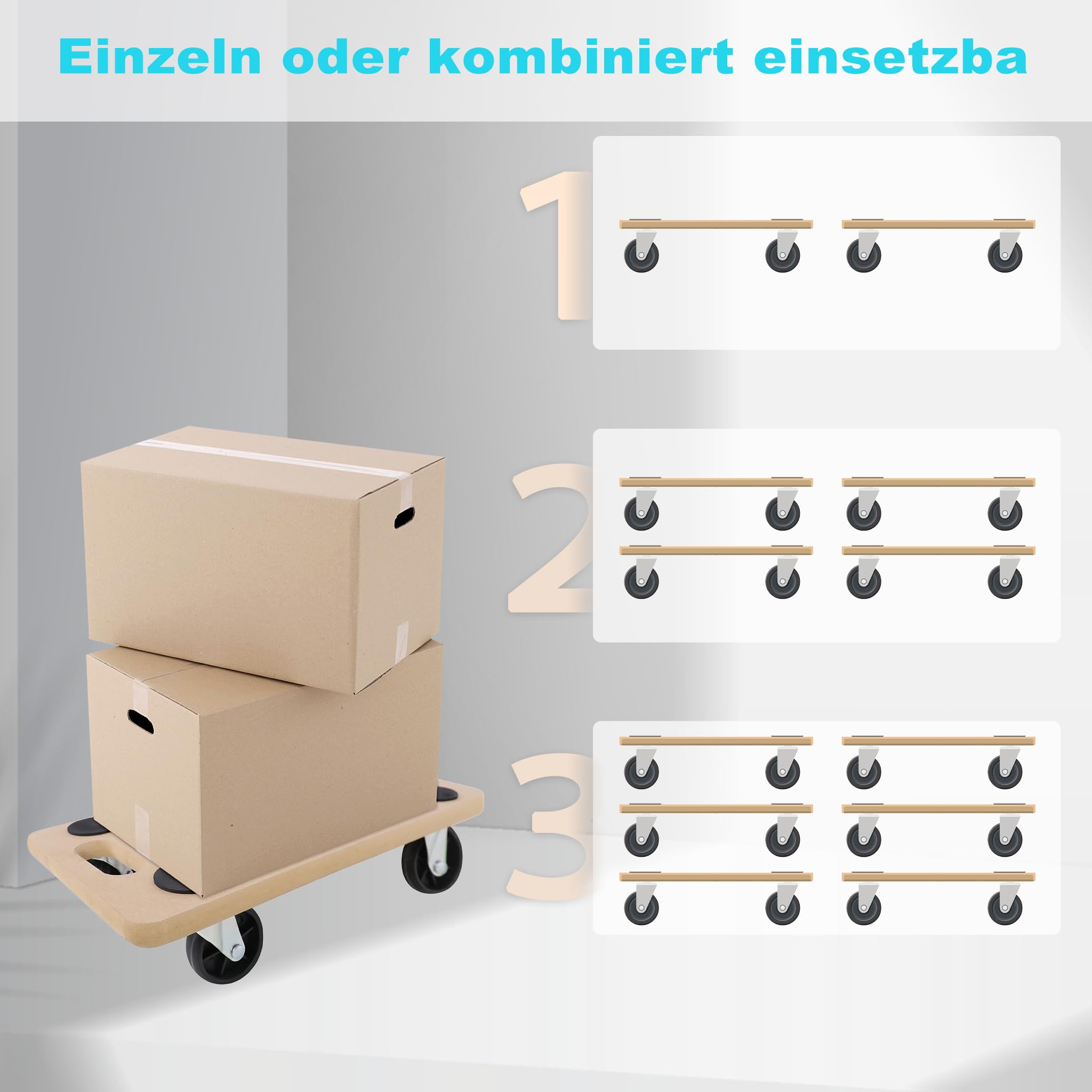 4 Stück Transportroller Rollbrett MDF Möbelroller Transporthilfe Möbel Roller, mit Integrierten Handgriff und Gummipads, bis zu 200 kg Tragkraft