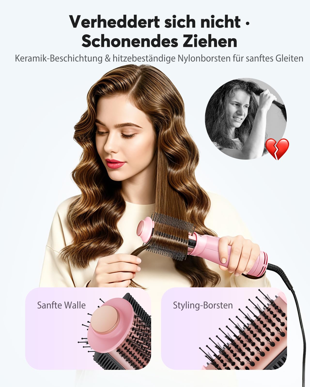 Bopcal Volumen Warmluftbürste für feines Haar Ansatz Styling Föhn Bürste