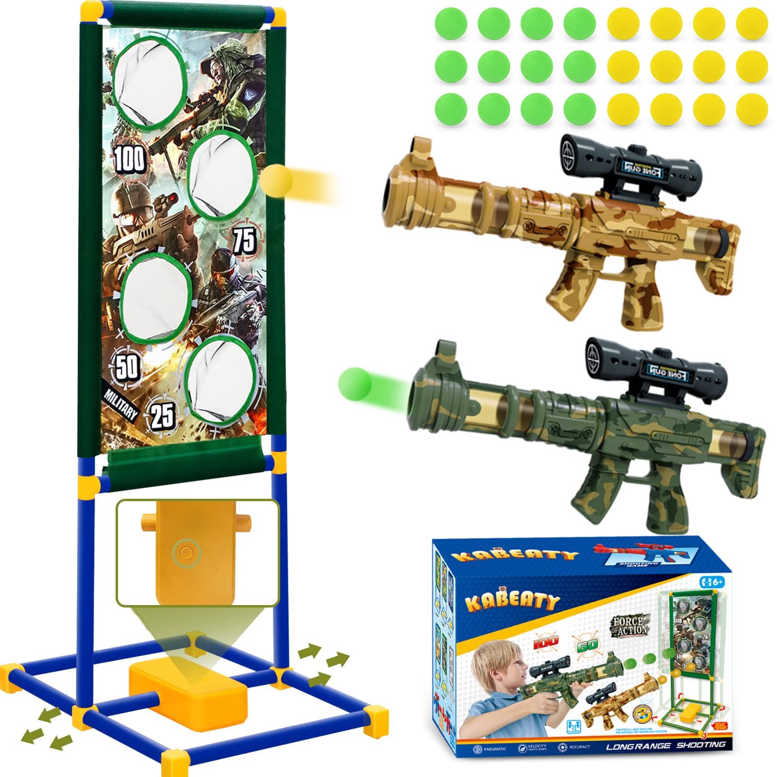 KABEATY Shooting Game Toy for Boys Age 6, 7, 8,9,10+ Years Old , 2 Pack Camouflage Air Guns Toys & M