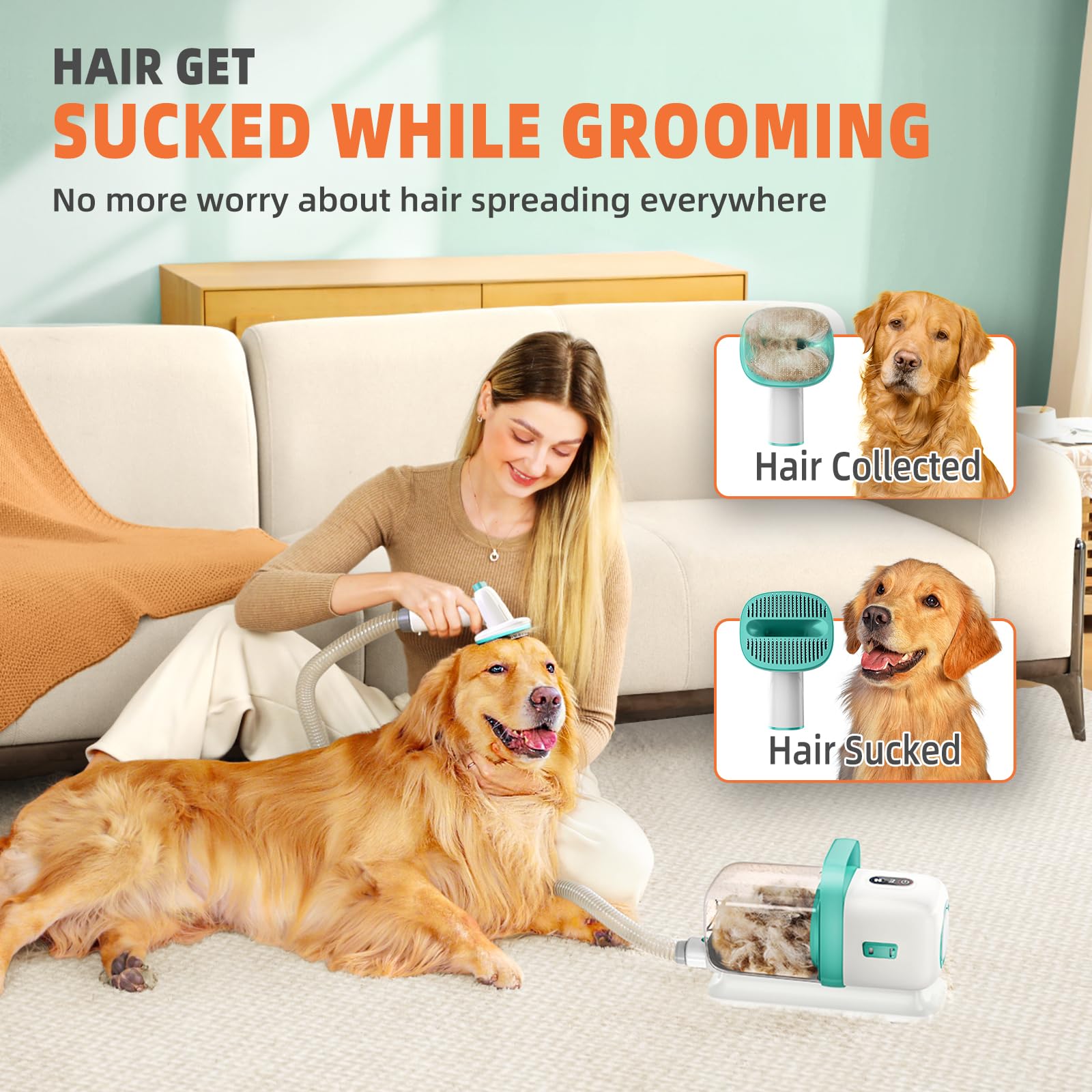 Buenkee Dog Grooming Vacuum, Dog Vacuum for Shedding Grooming, Low Noise Quiet Dogs Pet Fur Hair Remover Kit, 15kpa Cat Groomer Shedding Brush Attachment Home Cleaning Supplies Set 1