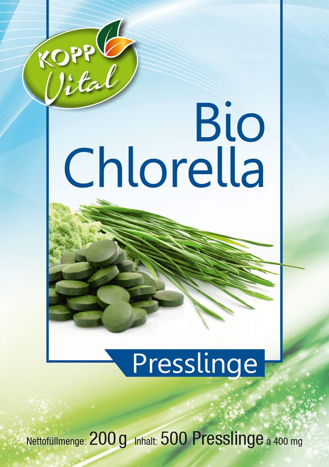 KOPP Vital® Bio Chlorella Presslinge | Premium Chlorell | 200 g | 500 Presslinge à 400 mg | Bio-Qualität | ohne Gentechnik