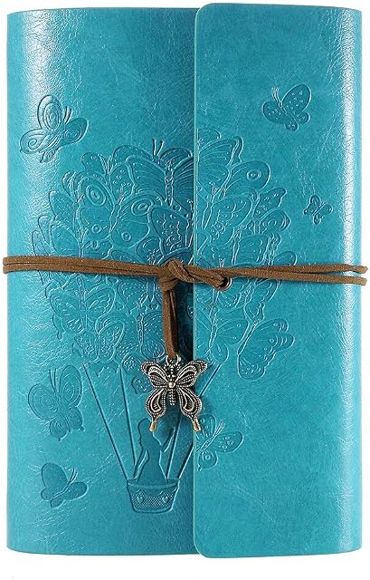 Leather Journal Notebook, Travel Spiral Bound Refillable Diary Notebook, Gifts for Women with Lined Paper Classic Embossed Retro Pendants A5 16 x 23.5 cm (Blue)