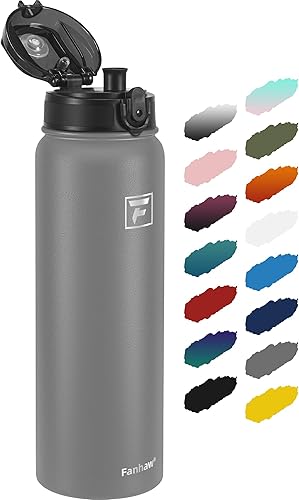 Miniatura 72 de Fanhaw Botella de agua aislada al vacío de acero inoxidable de 24 onzas con tapa antipolvo, para niños, mujeres, hombres, a prueba de fugas y sudor