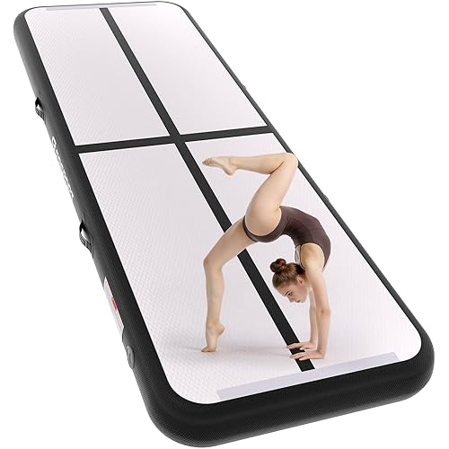 FBSPORT Gymnastics Training Mats Inflatable Air Gymnastics Mat 4/8 inches Thickness Inflatable Floor Mats for Home Use/Training/Cheerleading/Yoga/Water with Pump