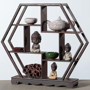 Display Shelf-Chinese Antiquestand-Carving Crafts Rack-Miniature Shelf-Practical Teapot Vase Bonsai Base for Home Office Decoration,A