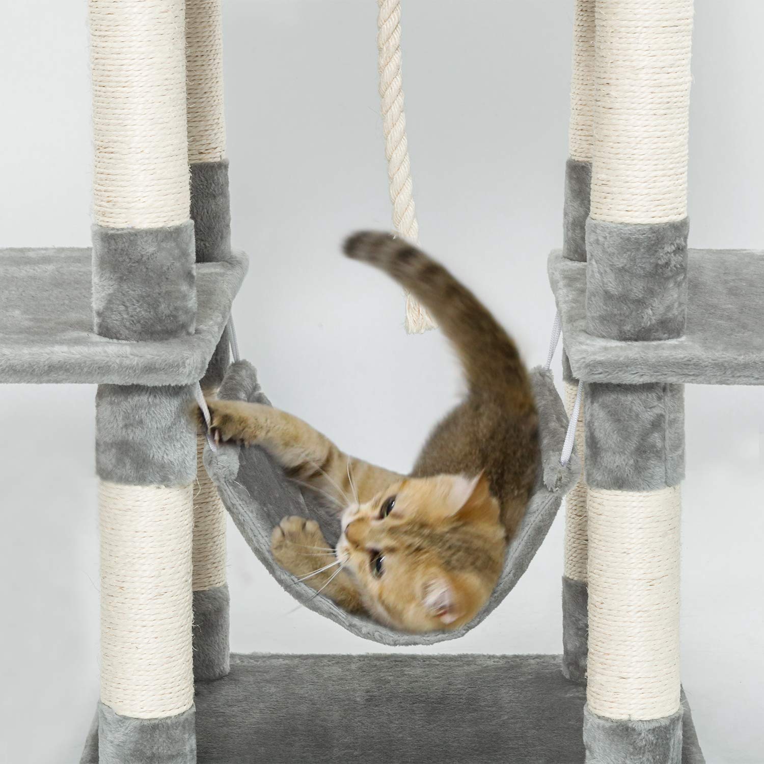 Meerveil Tiragraffi per Gatti con 2 Palle, 145cm Tiragraffi Albero di Gatto con Graffiatoio Gatto Tiragraffi Giocattolo in Sisal Naturale, Grigio Chiaro