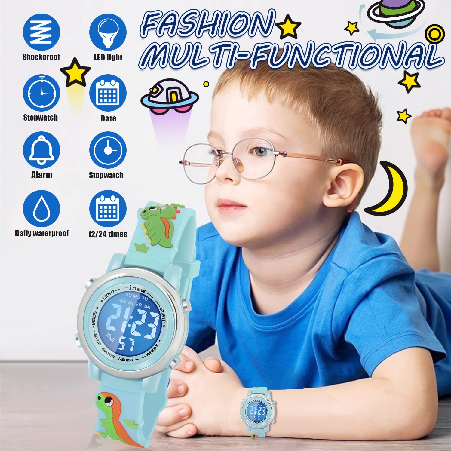 Kids Watches with Waterproof Alarm - Dinosaur Gifts for Boys Girls Age 3-10