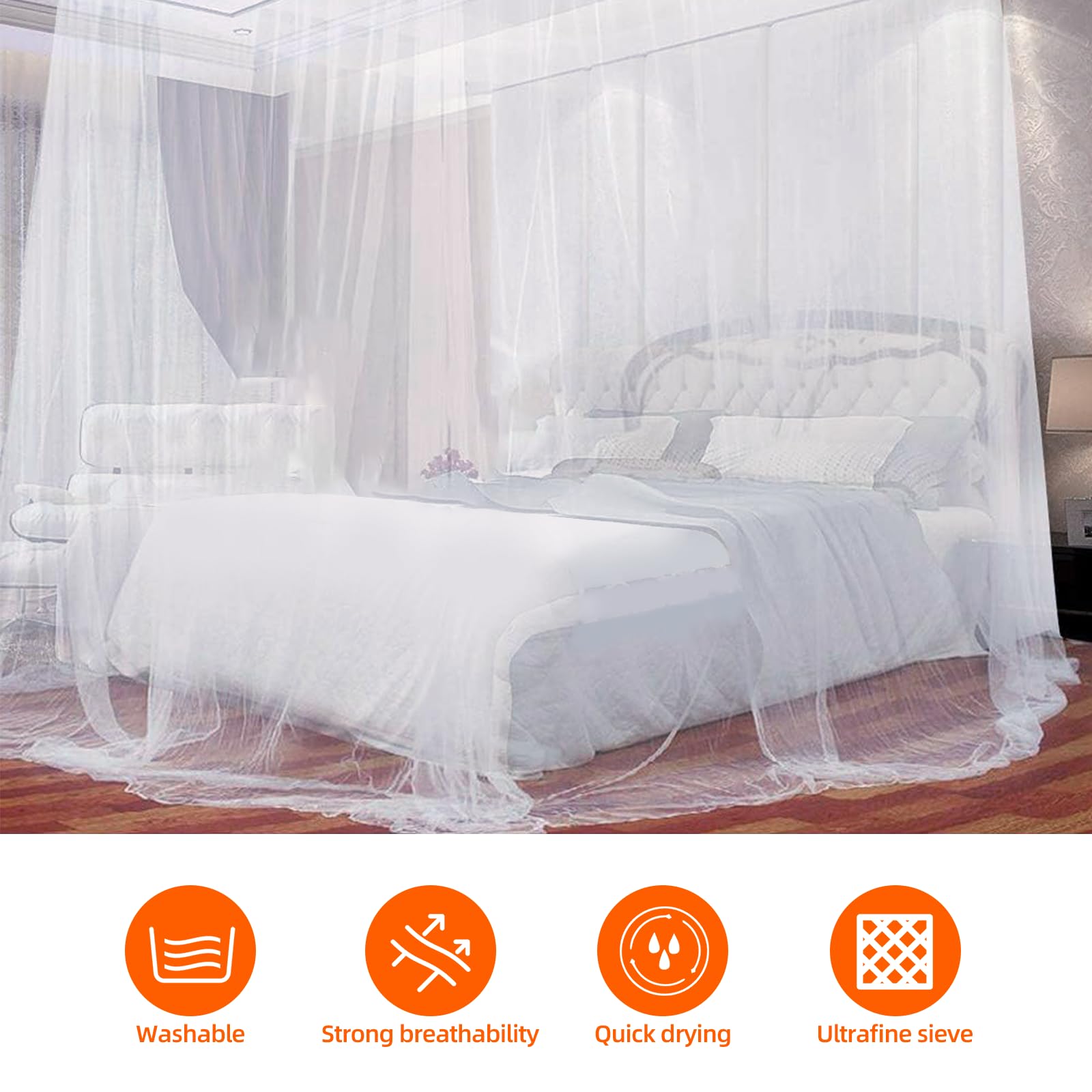 Moskitonetz Bett, 200 x 220 x 210 cm Großes Mückennetz Mosquito Net Bed Feinmaschig und langlebig moskitonetz Reise Fliegennetz Moskitonetz Outdoor für Doppelbett & Einzel Zuhause und Camping