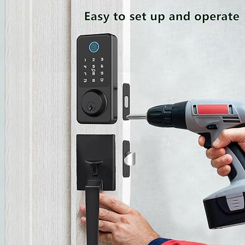 Miniatura 9 de Juego de manijas de cerradura de puerta delantera, cerradura de puerta con teclado con asas, kit de cerradura inteligente de entrada sin llave,