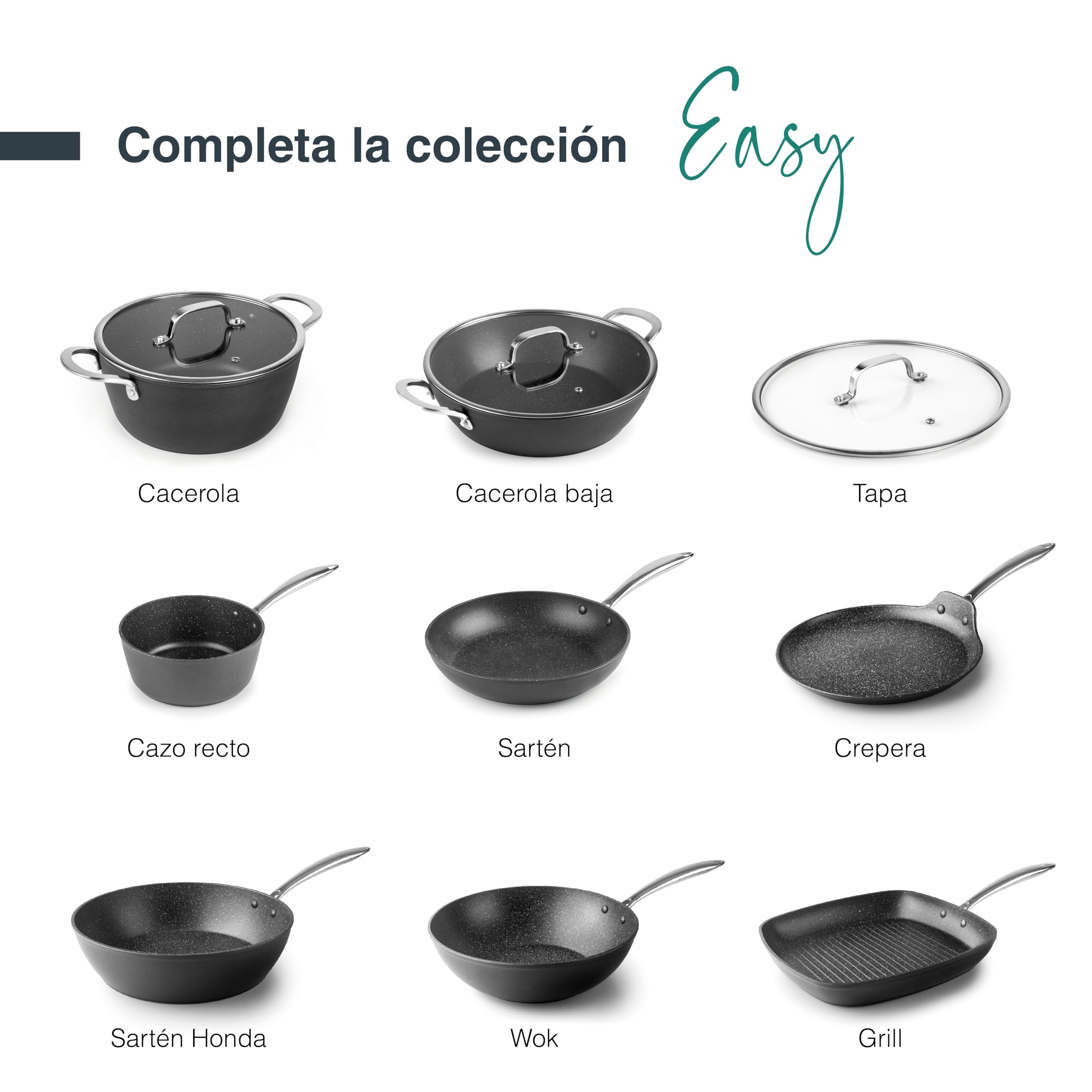 LACOR 27138 - Sartén Easy, Aluminio forjado, Con antiadherente Tricapa | En aluminio ligero, para dorar, freír y saltear a diario; antiadherente fácil de limpiar, apto para inducción y horno