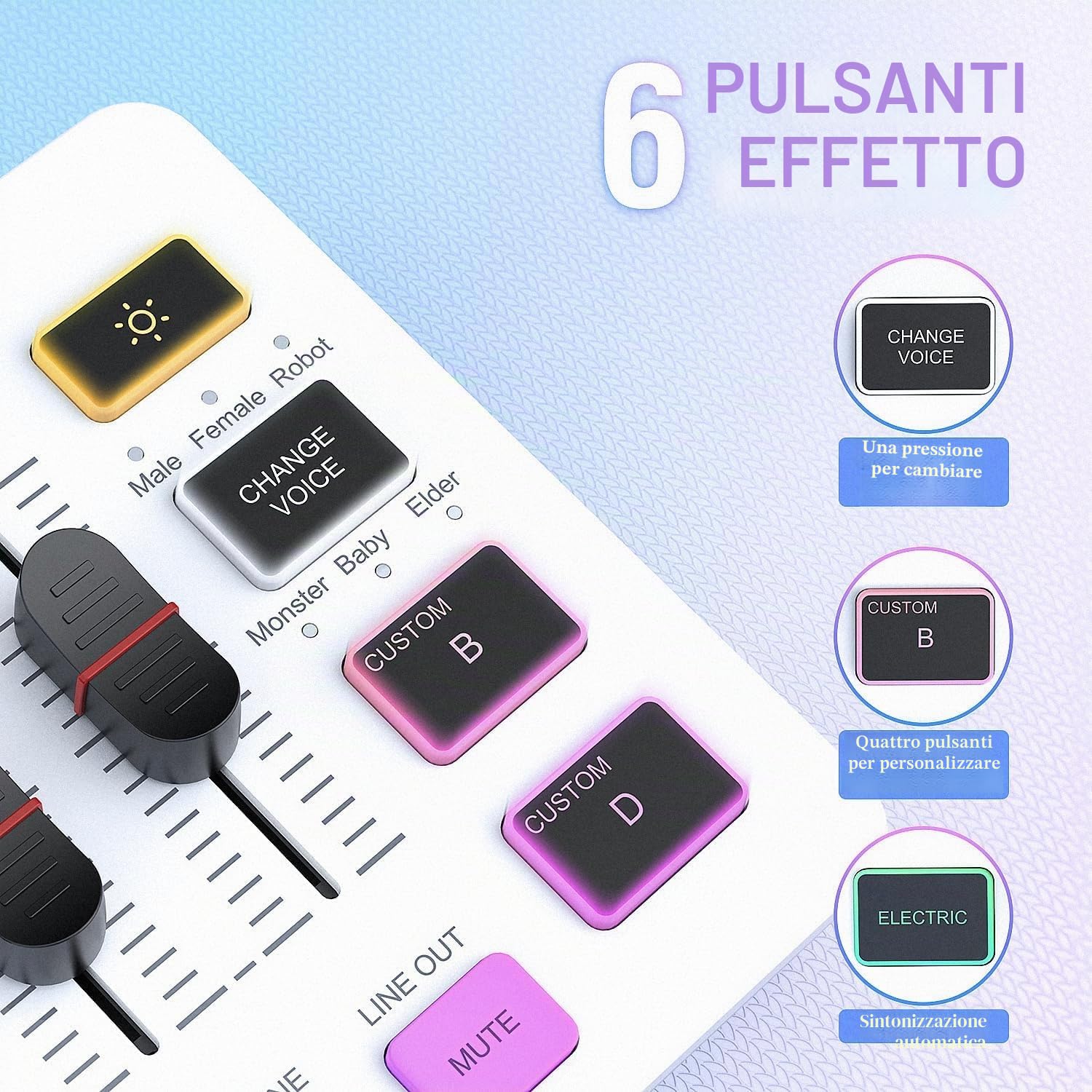 FIFINE Mixer audio da gioco, streaming RGB PC Mixer con interfaccia microfono XLR, controllo individuale, controllo del volume, tasto muto, alimentazione phantom 48 V, per podcast, registrazione,